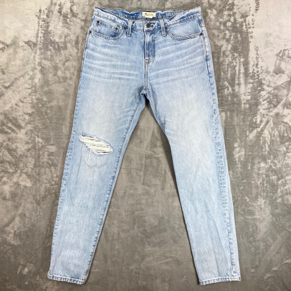 Madewell Relaxed‎ Taper Jeans Men's Size 32x34 Blue Light Wash Distressed Denim
